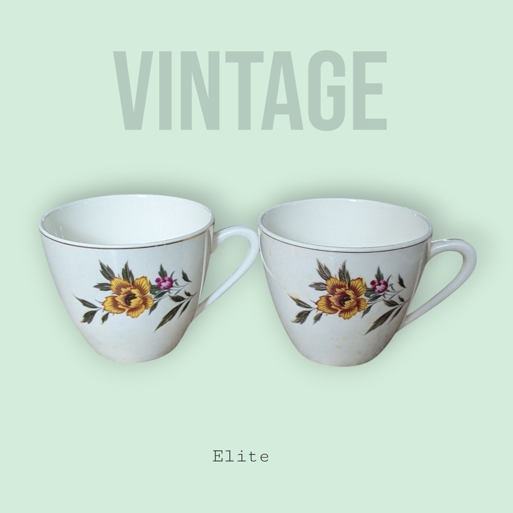 2 Floral Design Coffee Mugs - White and Yellow